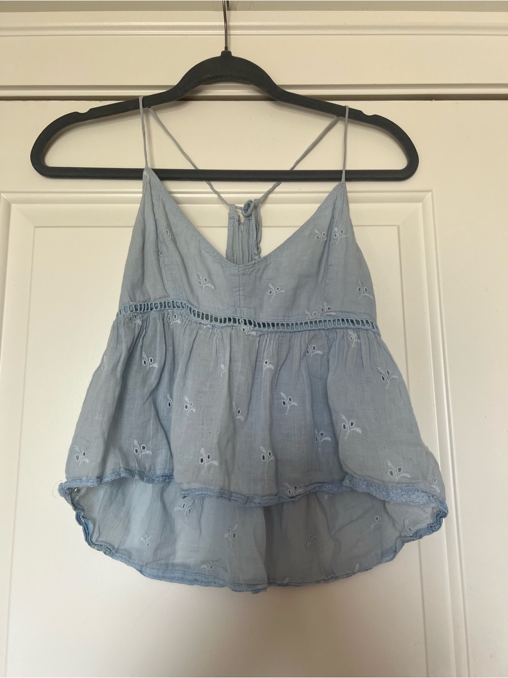 Hollister Light Blue Eyelet Tiered Spaghetti Strap Camisole